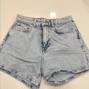 Acid Wash Blue Jean Shorts with Rolled Hem